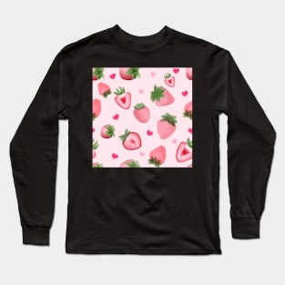 watercolor strawberries pattern Long Sleeve T-Shirt